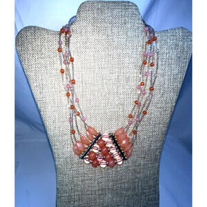 VCLM Necklace 5-strand Pink, Peach and Clear Beads